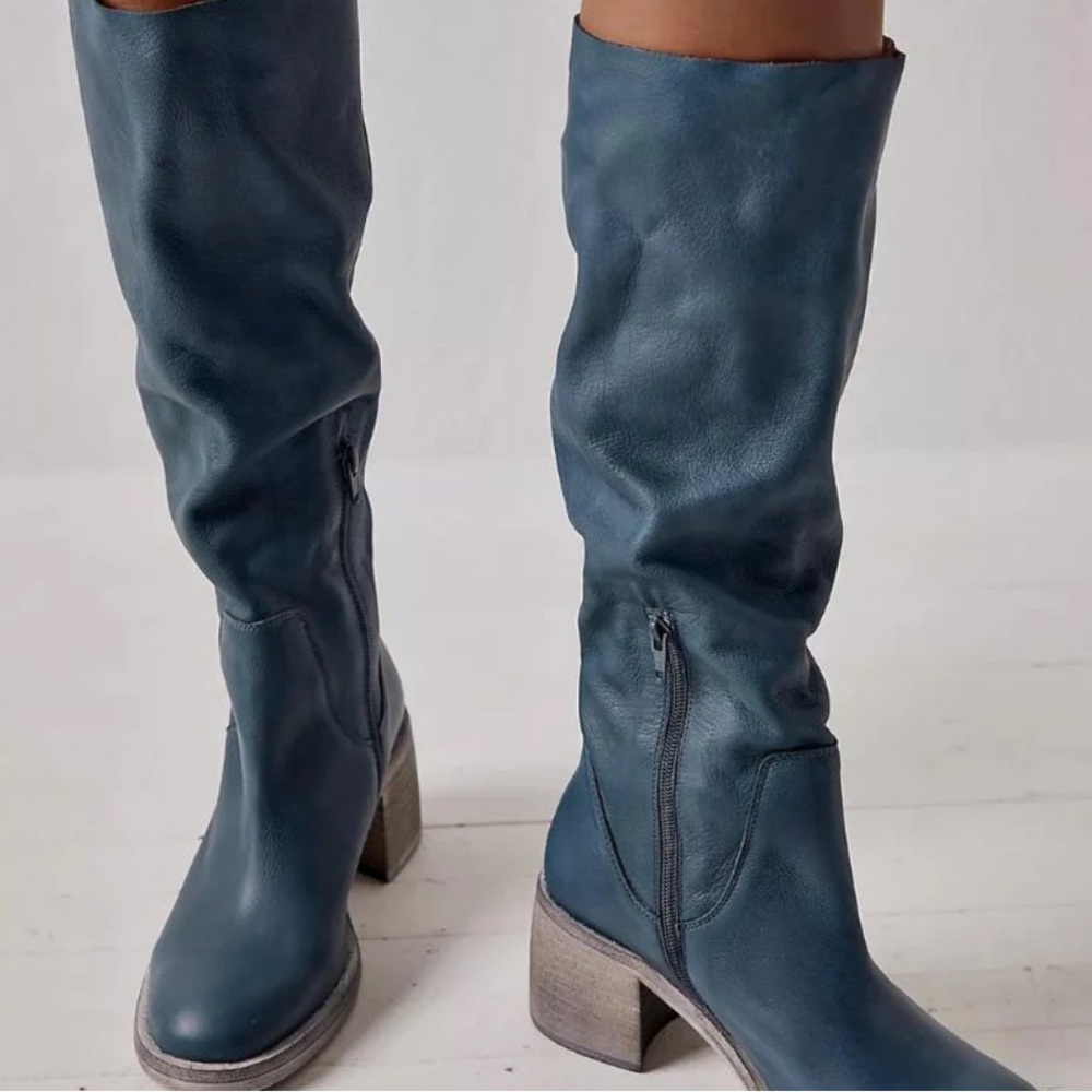 Free People Tall Suede Slouch Boot - Navy